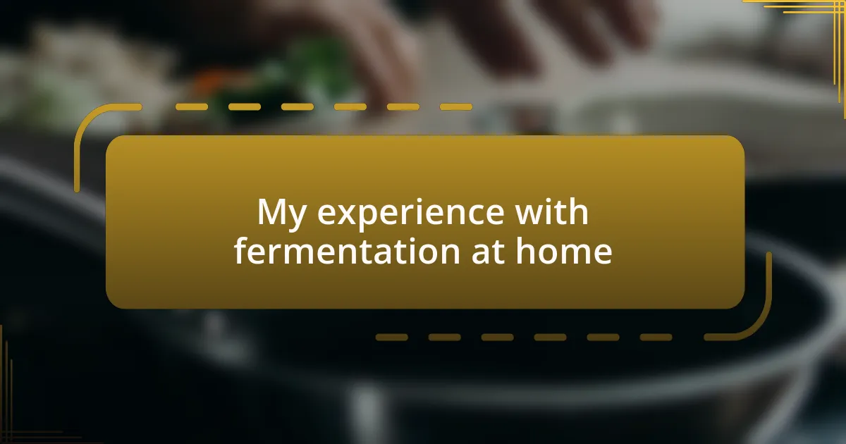 My experience with fermentation at home
